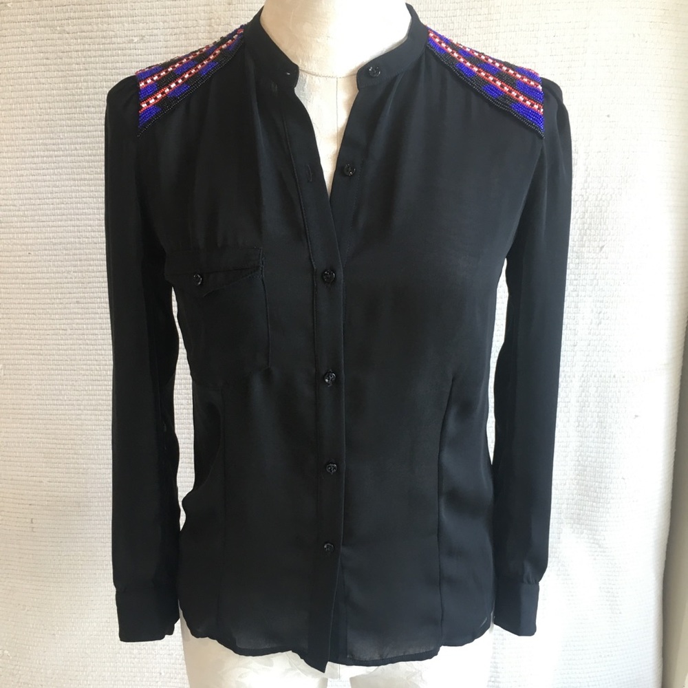 Joe’s Jeans Beaded Shoulder Long Sleeve Blouse Top